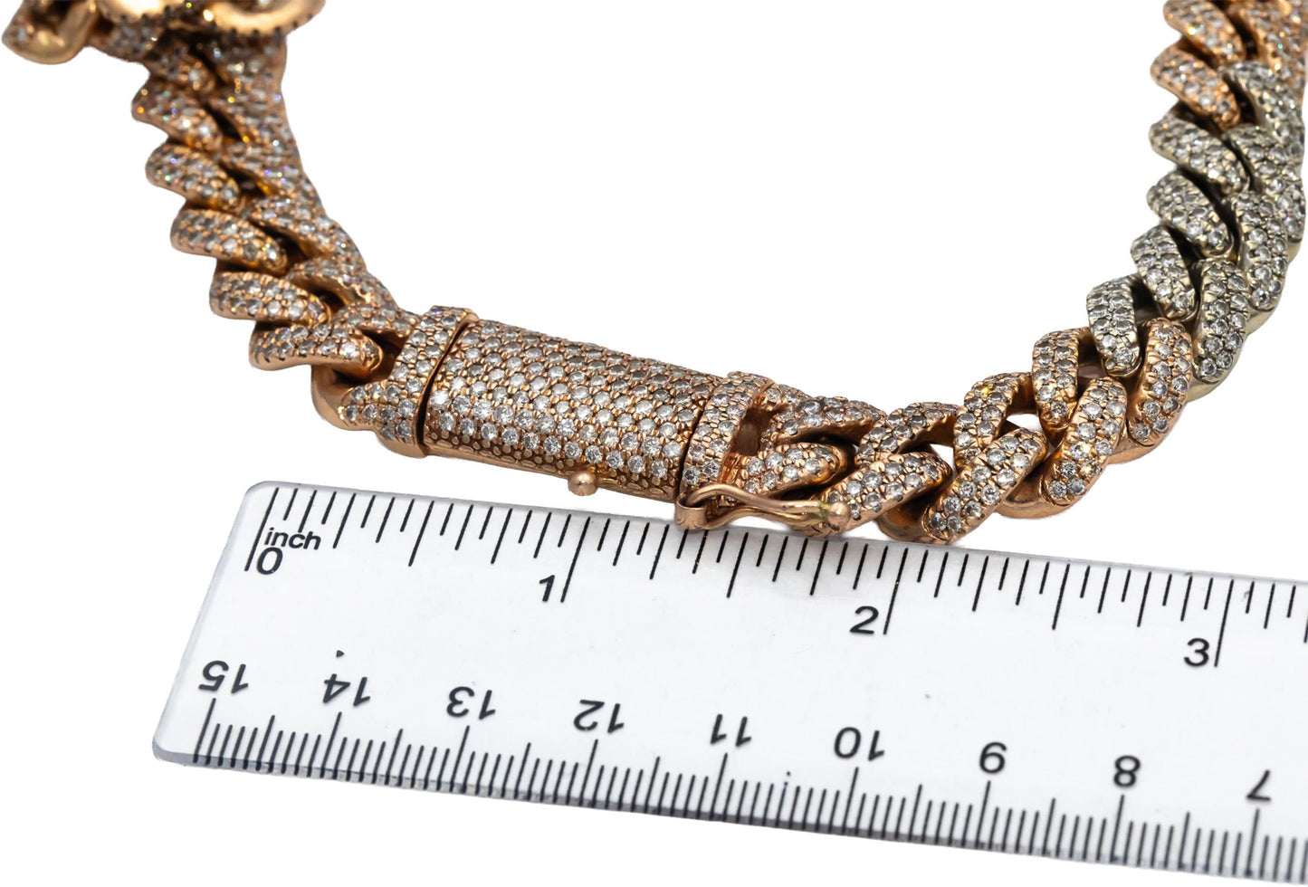 14k Rose & White Gold Round Diamond Iced Out Cuban Link Necklace 22.0CTW
