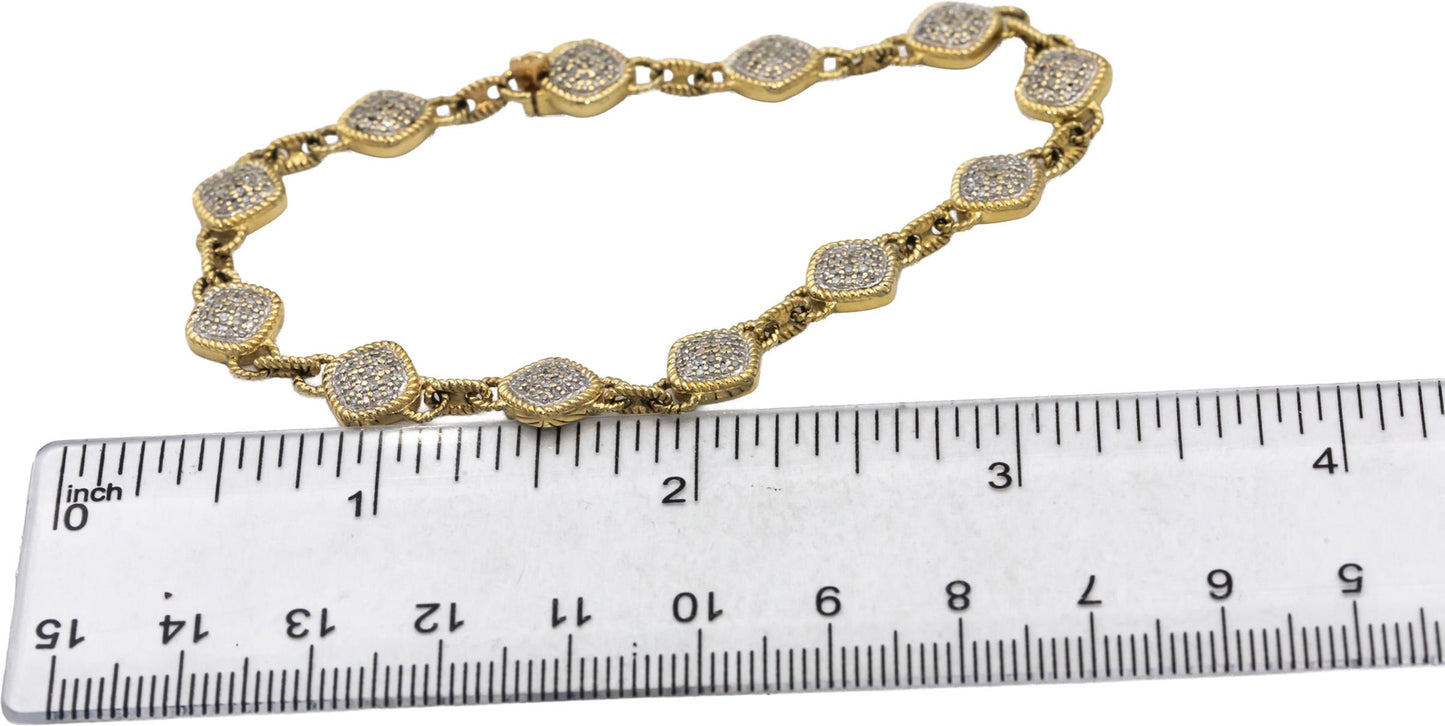 14k Yellow Gold Round Diamond Fancy Cluster Link Bracelet 1.0CT
