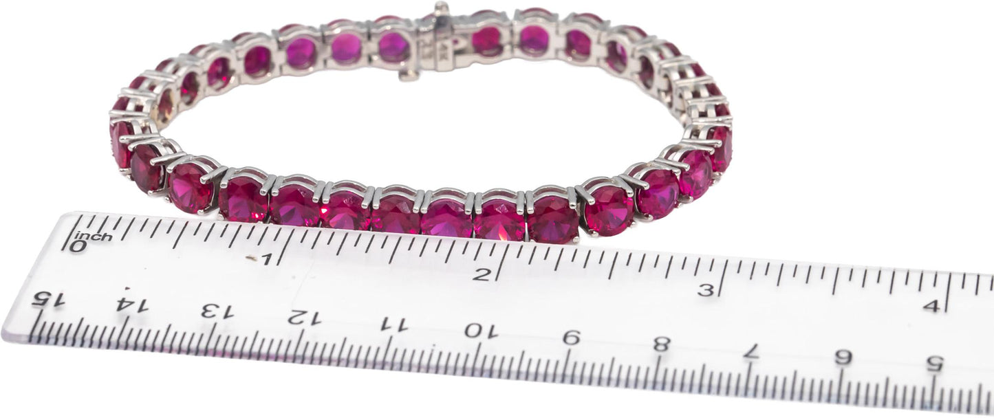 14k White Gold Oval Cut Synthetic Ruby Tennis Bracelet 31.0CTW