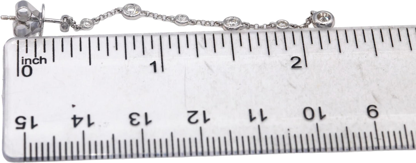 18k White Gold VS Round Bezel Set Diamond Drop Dangle Earrings 0.75CTW