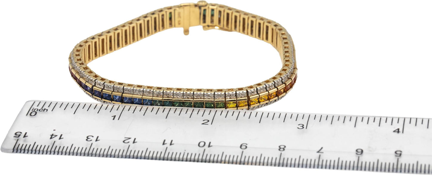 14k Yellow Gold Diamond and Rainbow Sapphire Tennis Bracelet 8.50CTW