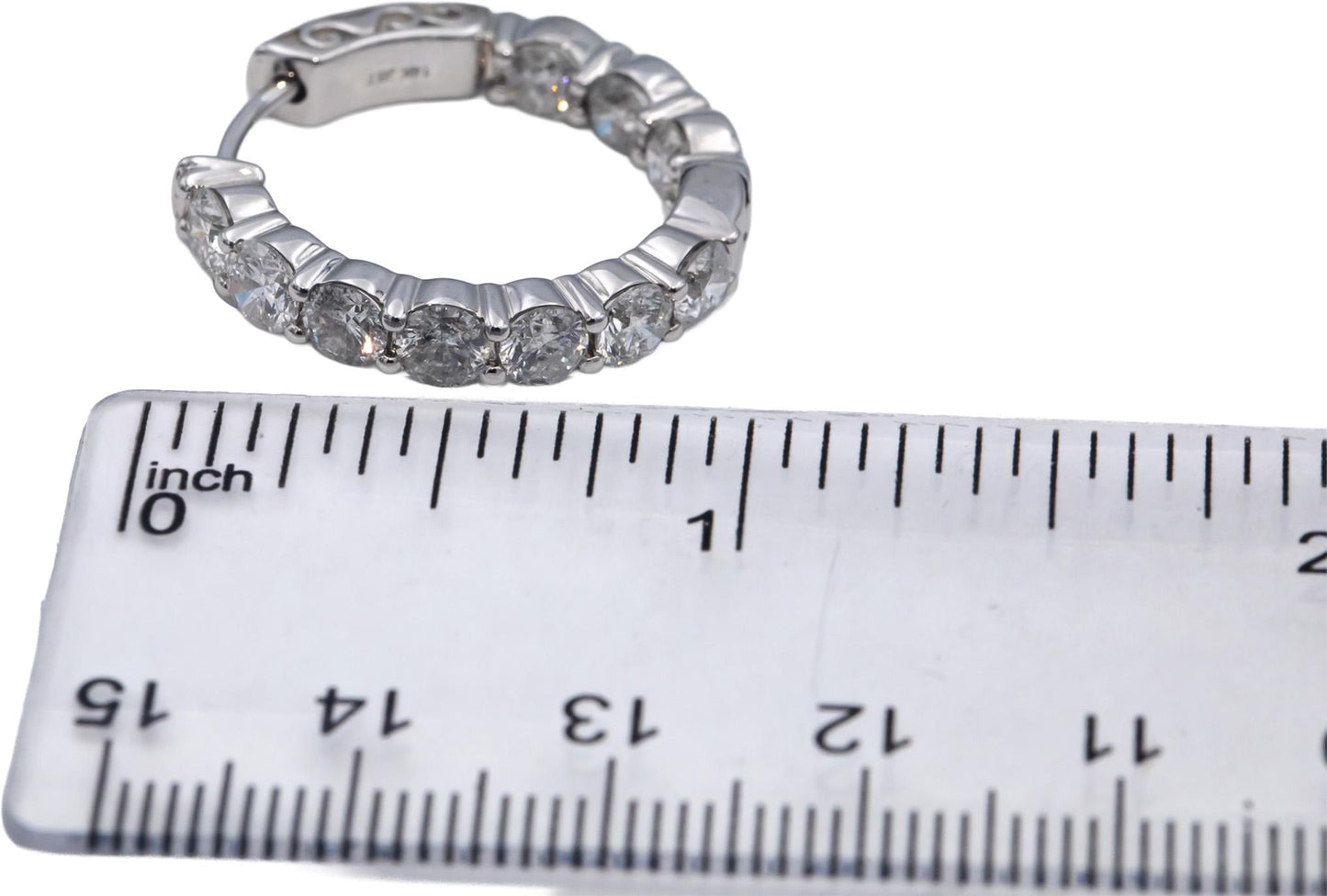 14k White Gold Round Diamond Inside Out Hoop Earrings 5.0CT