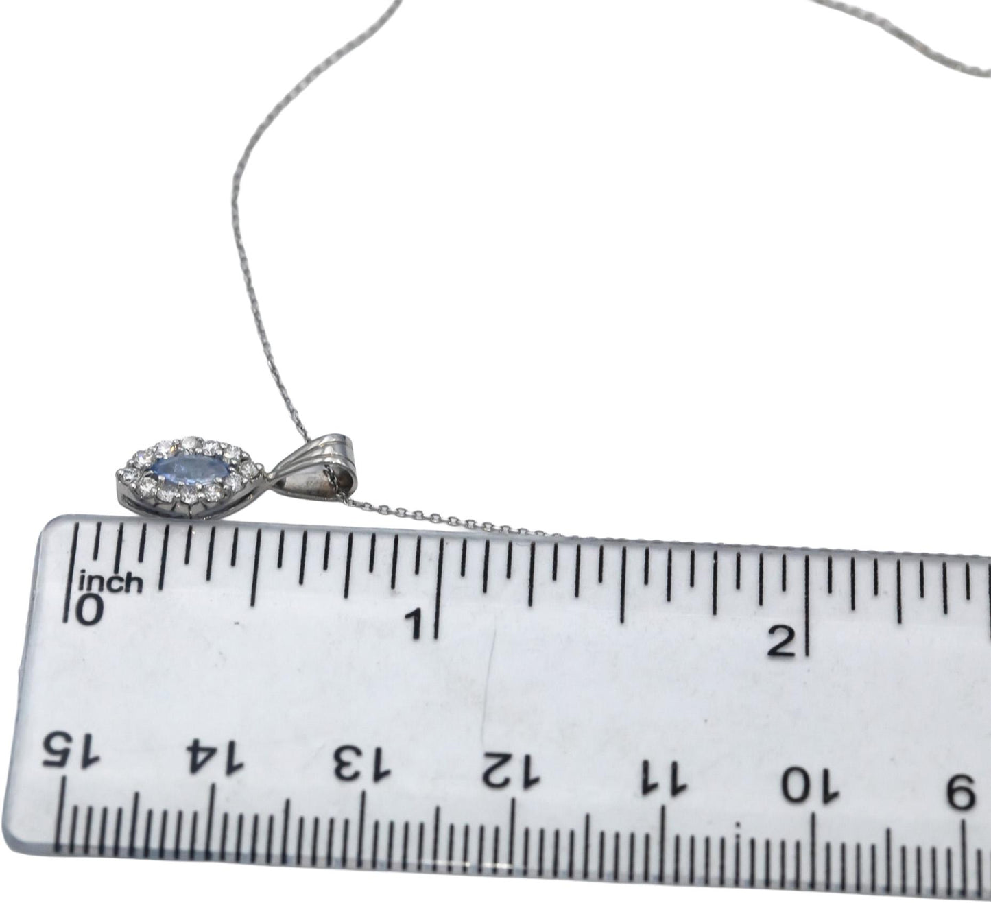 14k White Gold Blue Sapphire and Diamond Pendant Necklace 0.40CTW