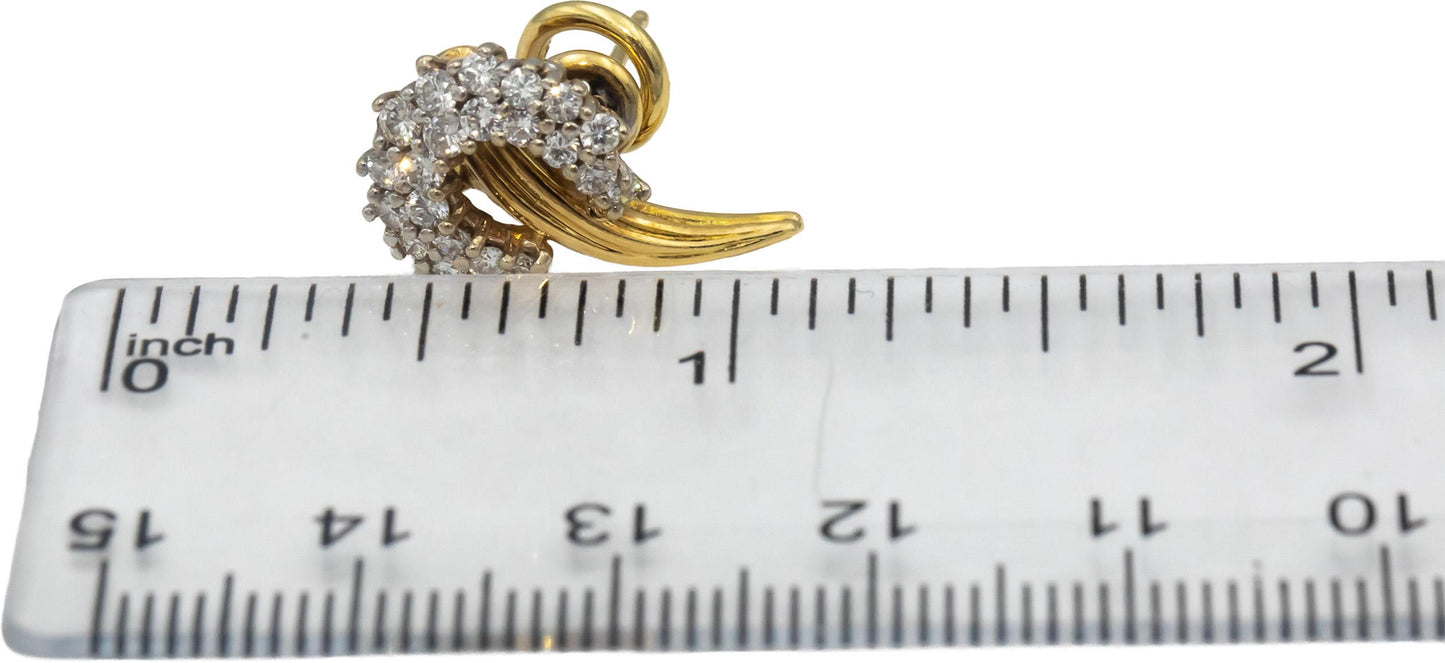 18k Yellow & White Gold VS Round Diamond Cluster Abstract Earrings 0.50CT