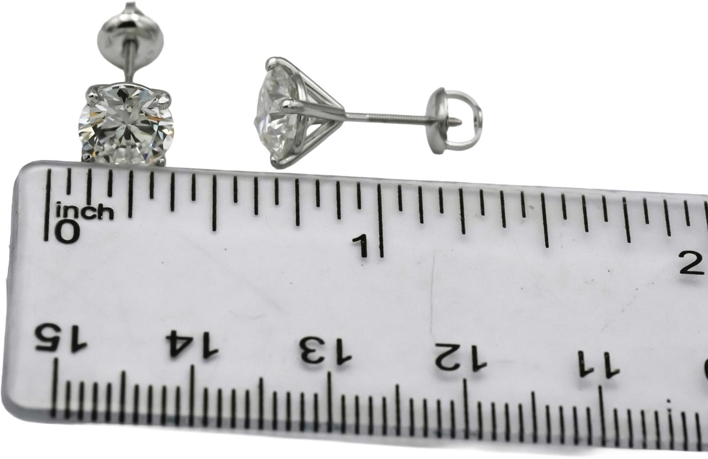 14k White Gold VS Round Lab-Grown Diamond Stud Screw Back Earrings 3.07CT