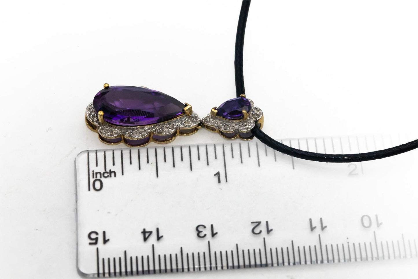 10k Yellow Gold Diamond and Synthetic Amethyst Pendant Necklace 0.10CT