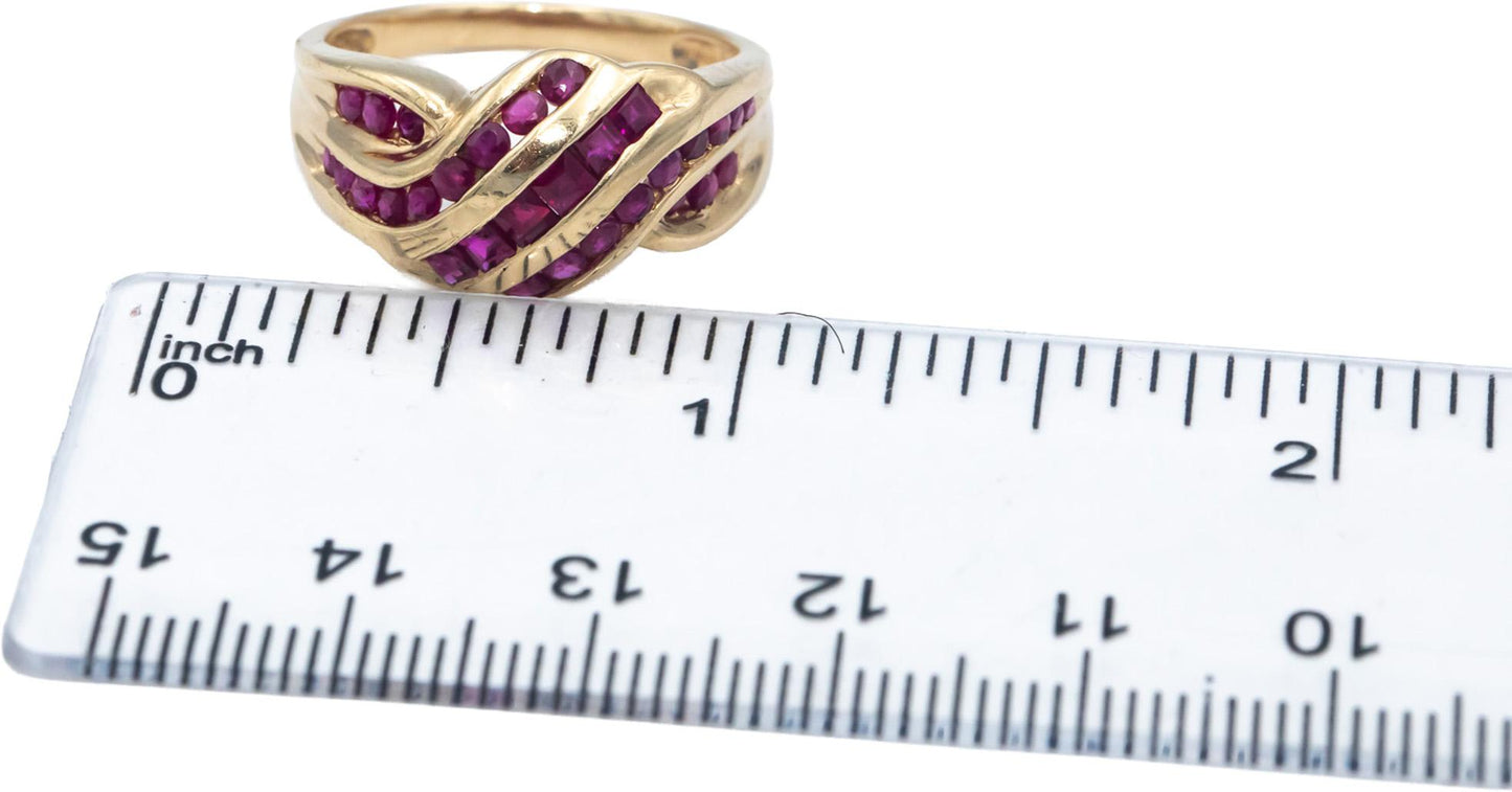 Ruby 14k Yellow Gold Channel Set Crossover Band Ring 1.0CT Size 8