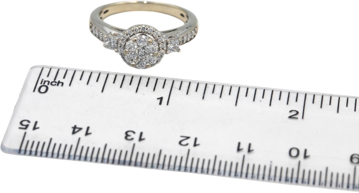 10k White Gold Princess & Round VS Diamond Cluster Ring 0.70CT Size 7.5