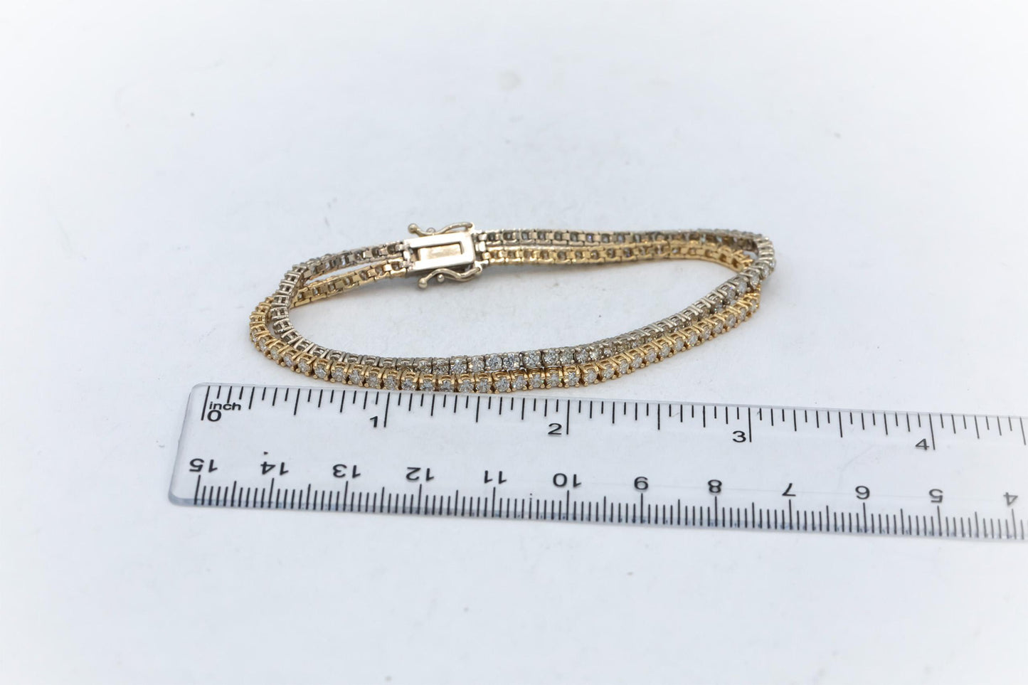 14k White & Yellow Gold VS Round Diamond Double Tennis Bracelet 5.85CT