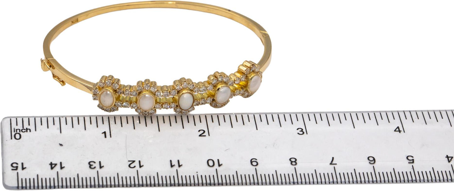 18k Yellow Gold VS Diamond and Mabe Pearl Bangle Bracelet 1.25CT