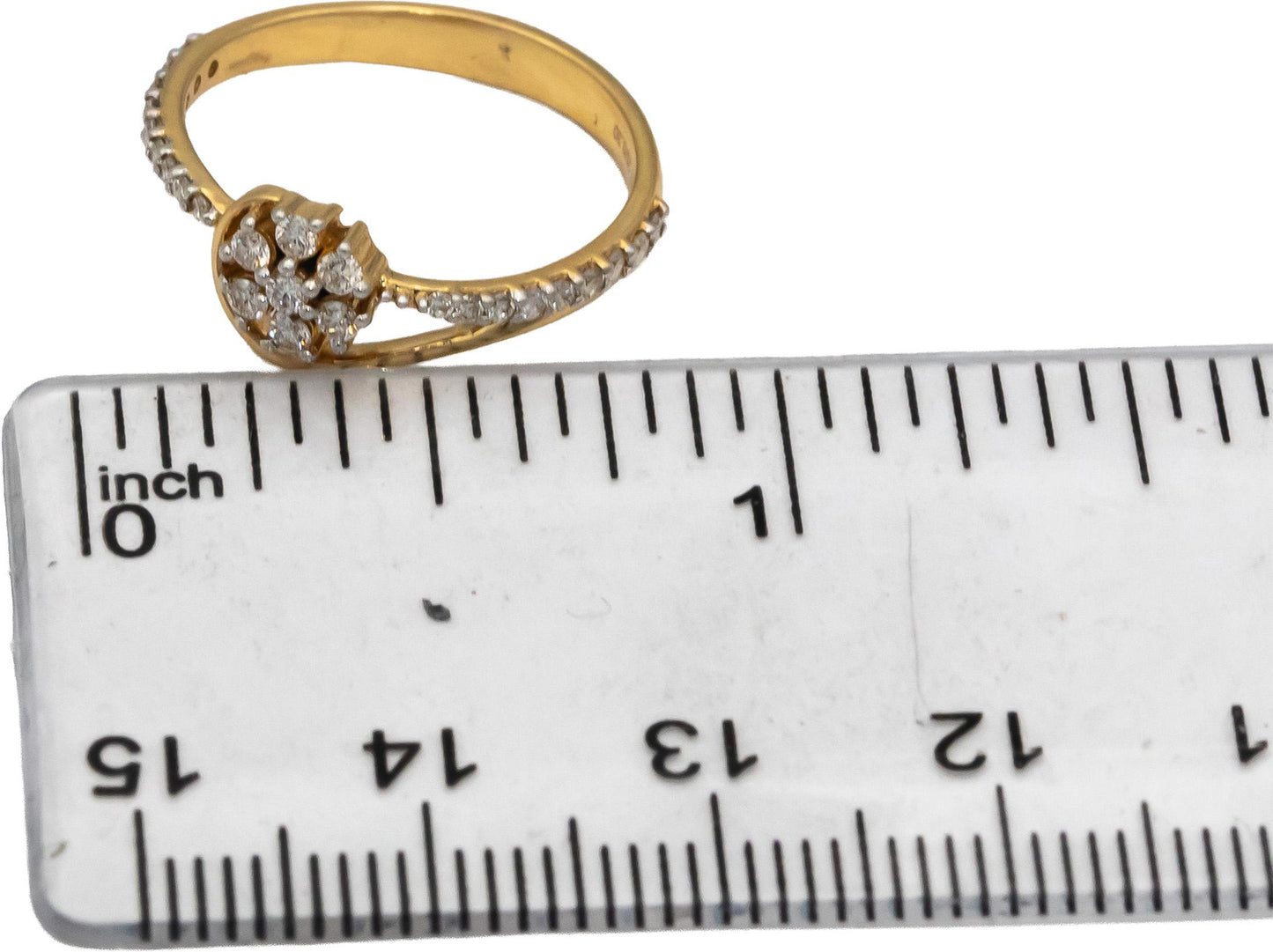 18k Yellow Gold VS Round Diamond Cluster Flower Band Ring 0.30CT Size 6.25