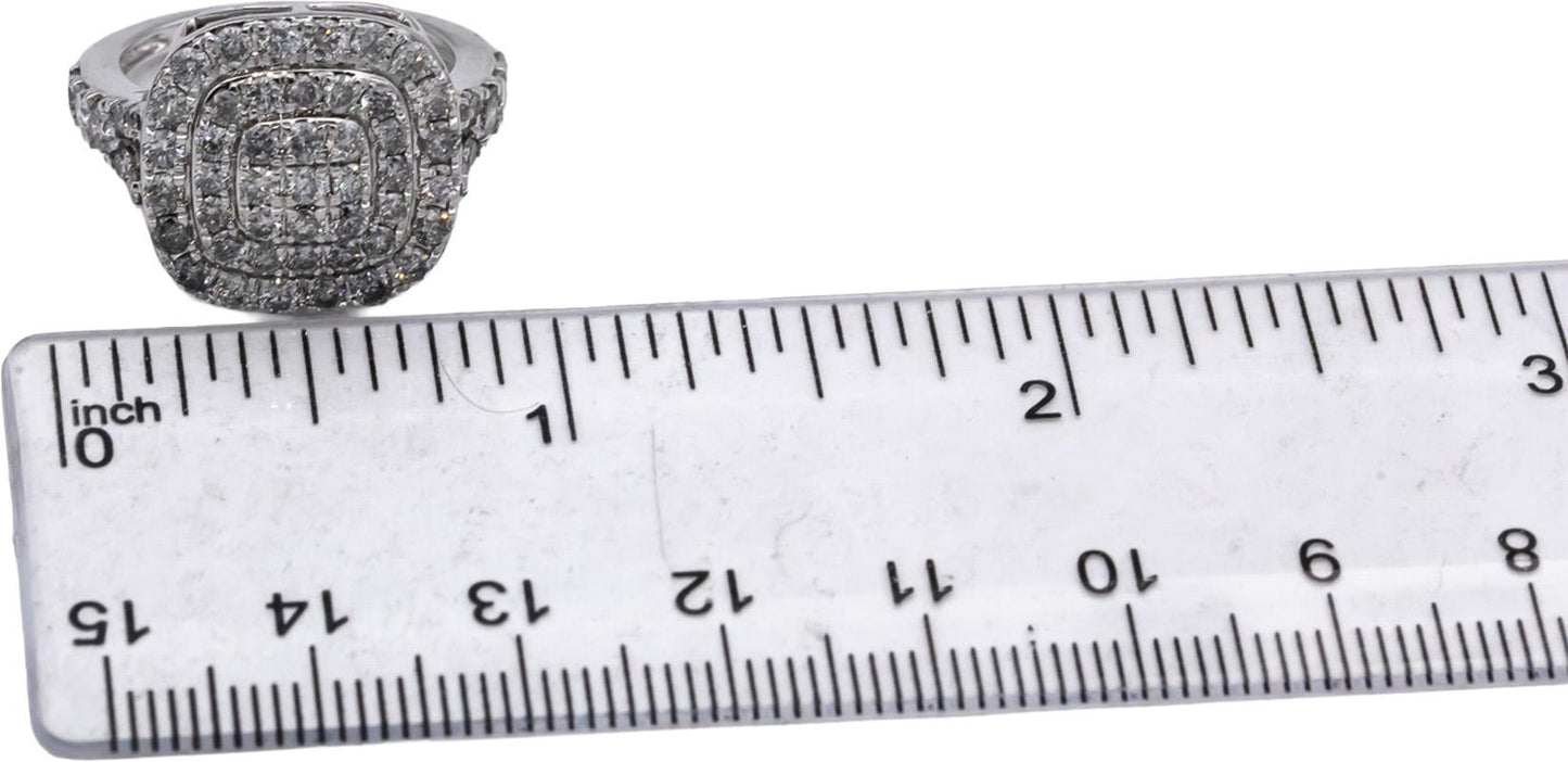 10k White Gold Round Diamond Cluster Cocktail Ring 2.0CT Size 7