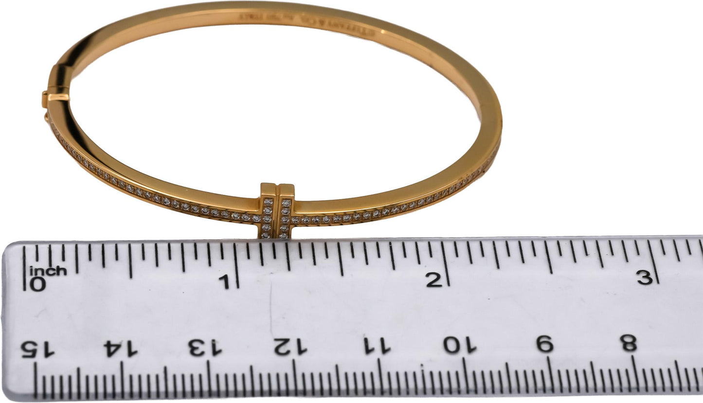 TIFFANY & CO. 18k Rose Gold VS Diamond Tiffany T Wire Bangle Bracelet .31CT