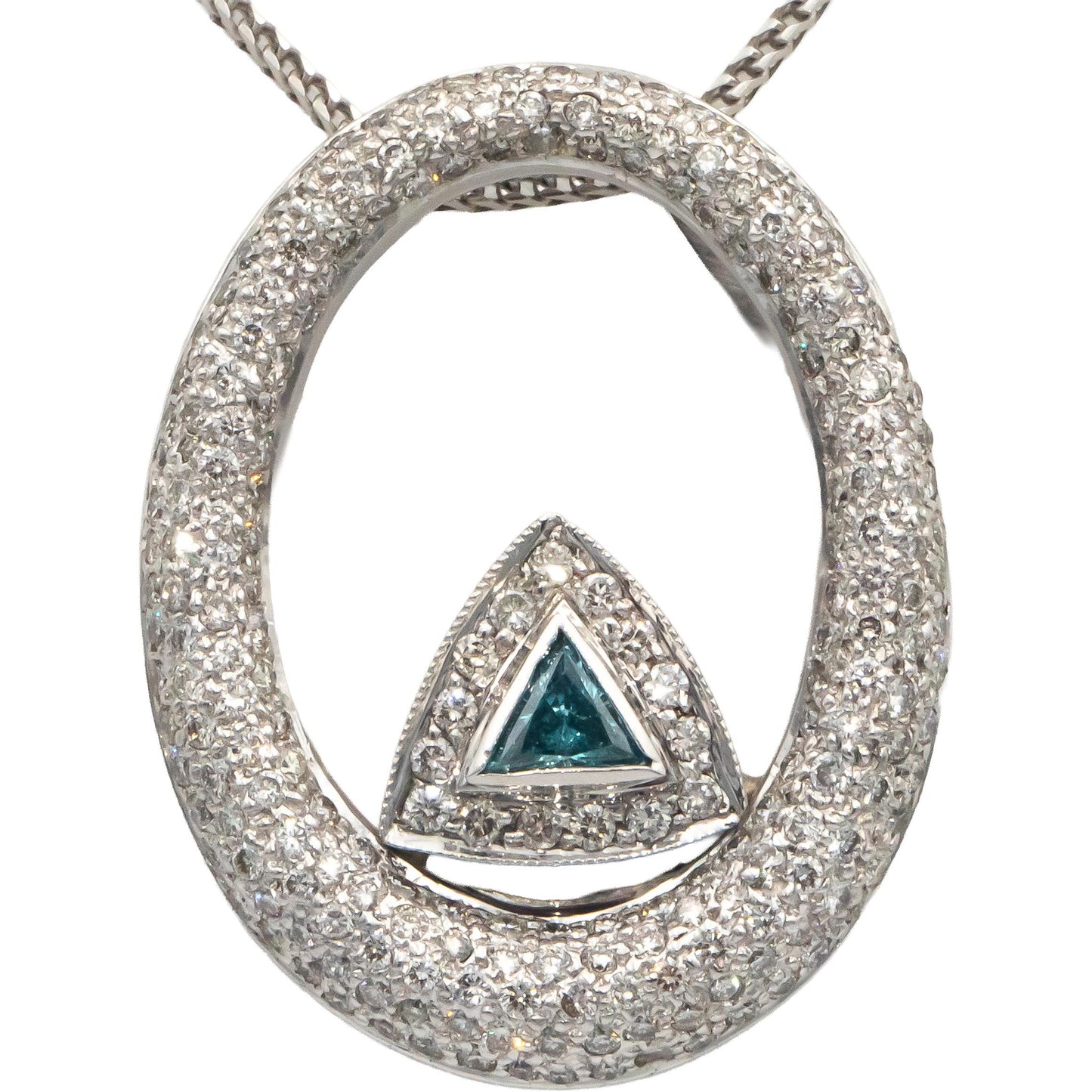 14k White Gold White and Blue Diamond Cluster Pendant Necklace 1.75CT