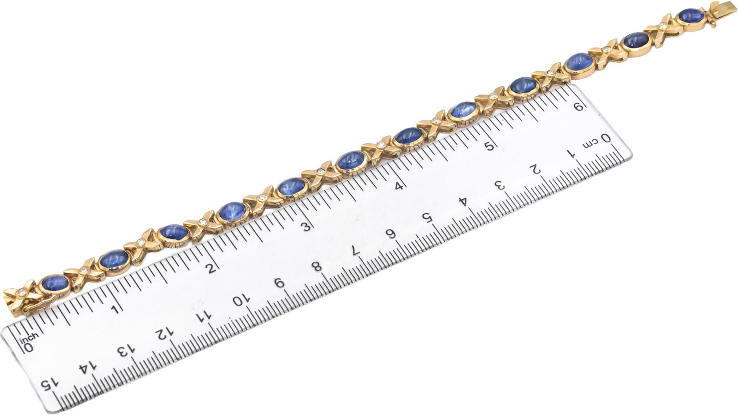 18k Yellow Gold Diamond and Cabochon Sapphire Link Bracelet 12.25CT