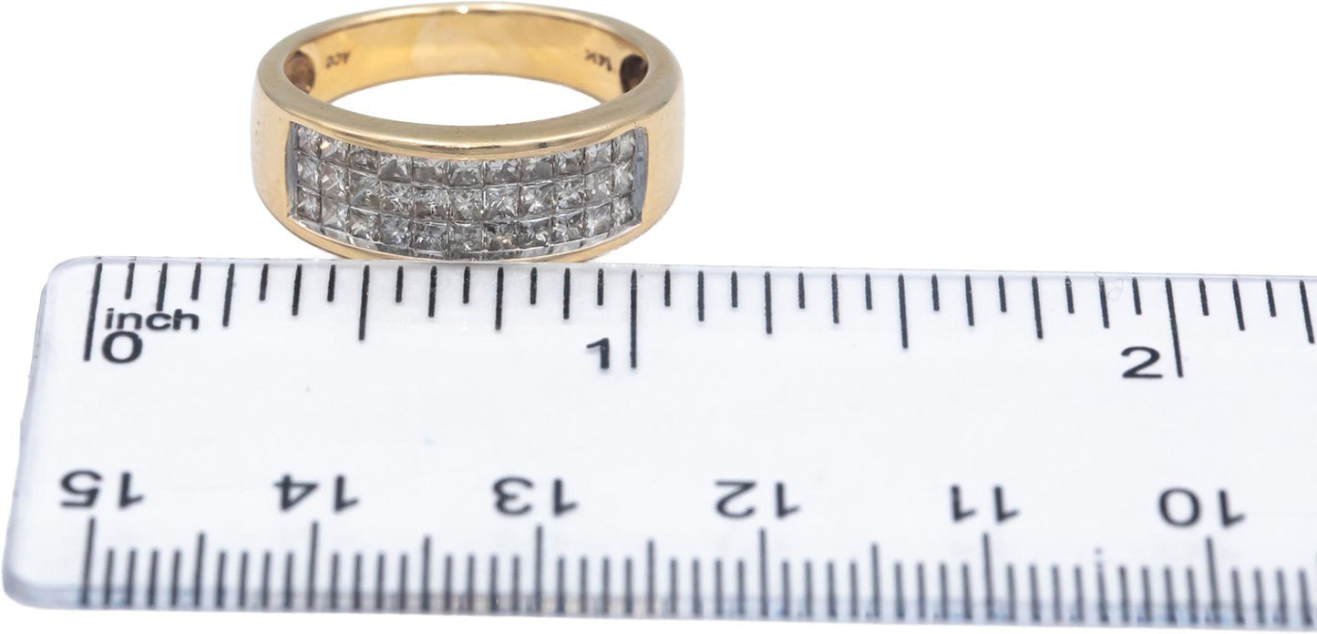 14k Yellow Gold VS Princess Cut Diamond 3-Row Band Ring 1.0CT Size 7.5