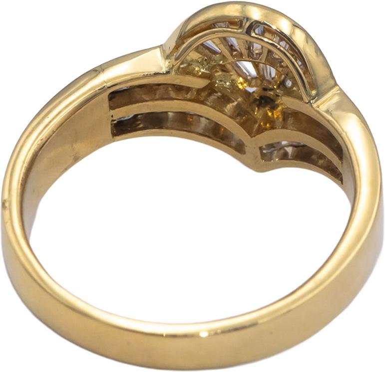 Estate 18k Yellow Gold 0.55CT VS Round & Baguette Diamond Cocktail Ring Size 6.5
