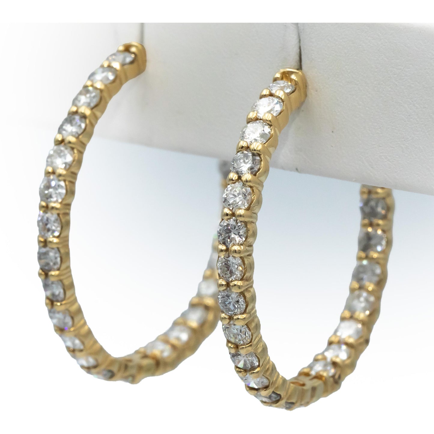 14k Yellow Gold Round Diamond Inside Out Circle Hoop Earrings 8.40CT