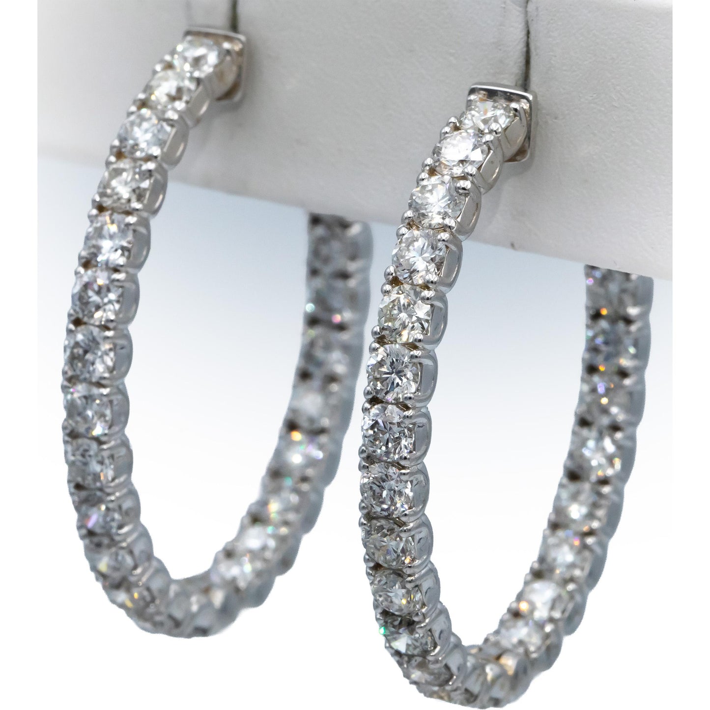 14k White Gold VS Round Diamond Inside Out Circle Hoop Earrings 4.48CT
