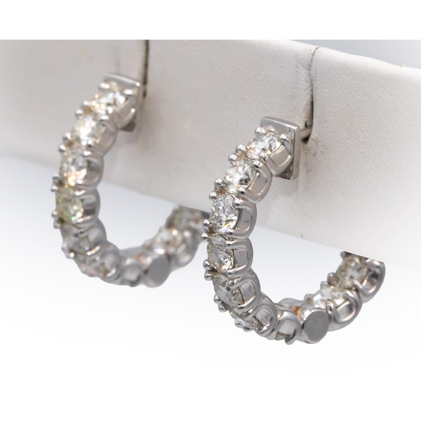14k White Gold VS Round Diamond Inside Out Circle Hoop Earrings 4.41CT