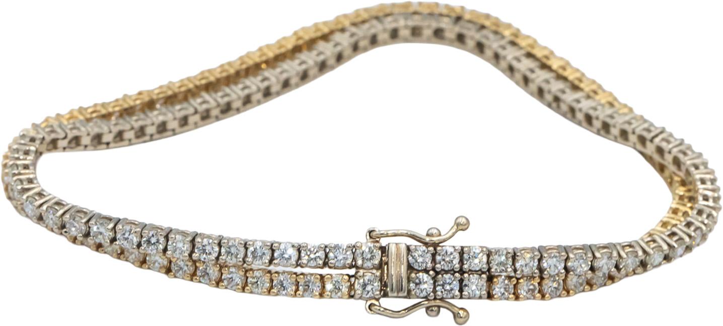 14k White & Yellow Gold VS Round Diamond Double Tennis Bracelet 5.85CT