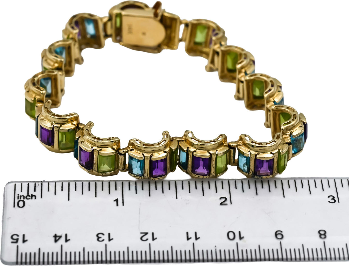 14k Yellow Gold Emerald Cut Multi-Color Gemstone Bracelet 20.0CT