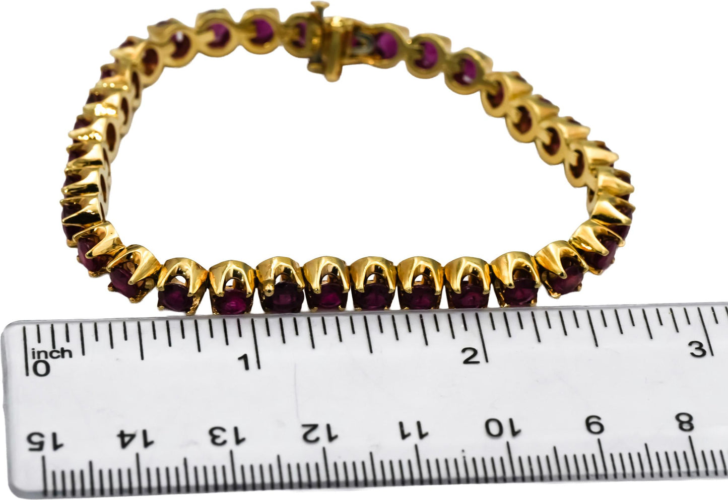 14k Yellow Gold Round Ruby Line Bracelet 9.0CT