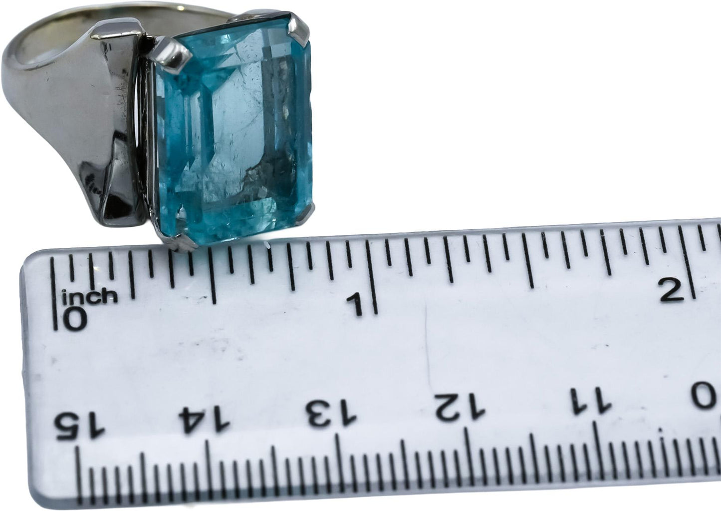 Retro Antique 14k White Gold Aquamarine Solitaire Ring 16.50CT Size 9.75