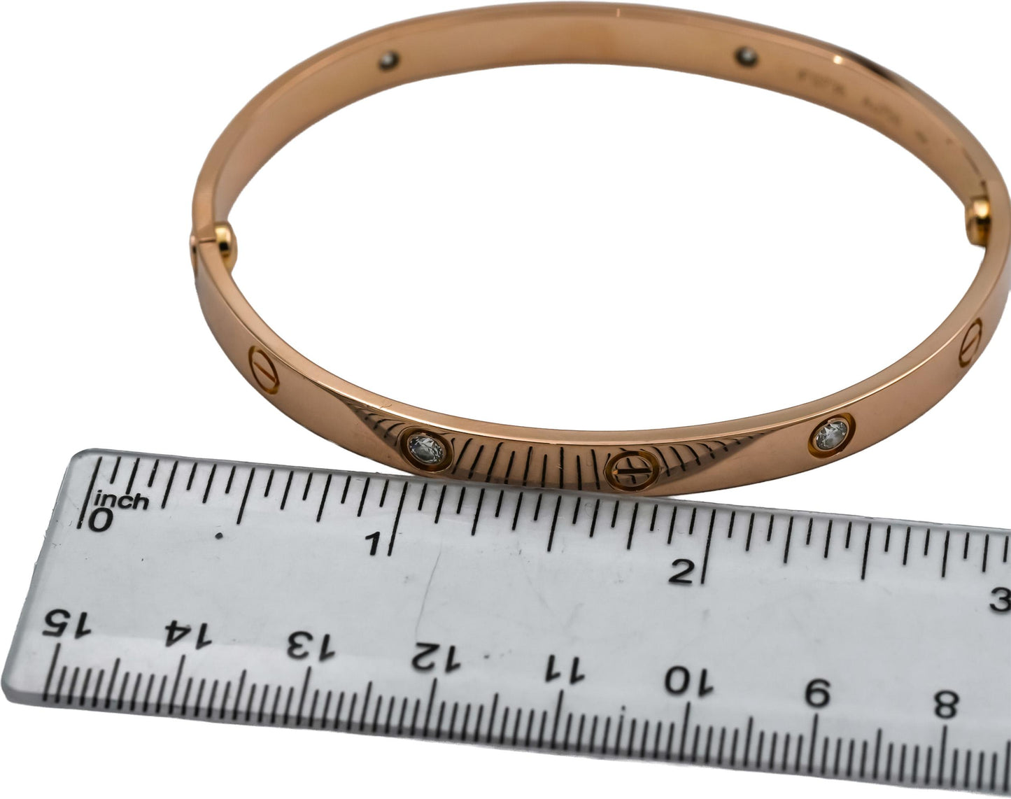 CARTIER 18k Gold Diamond Love Screw Motif Bangle Bracelet .42CT w/ Pouch Sz 20