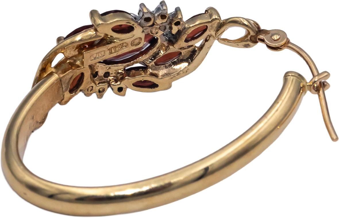 10k Yellow Gold 1.27CT Diamond and Garnet Hoop Dangle Earrings