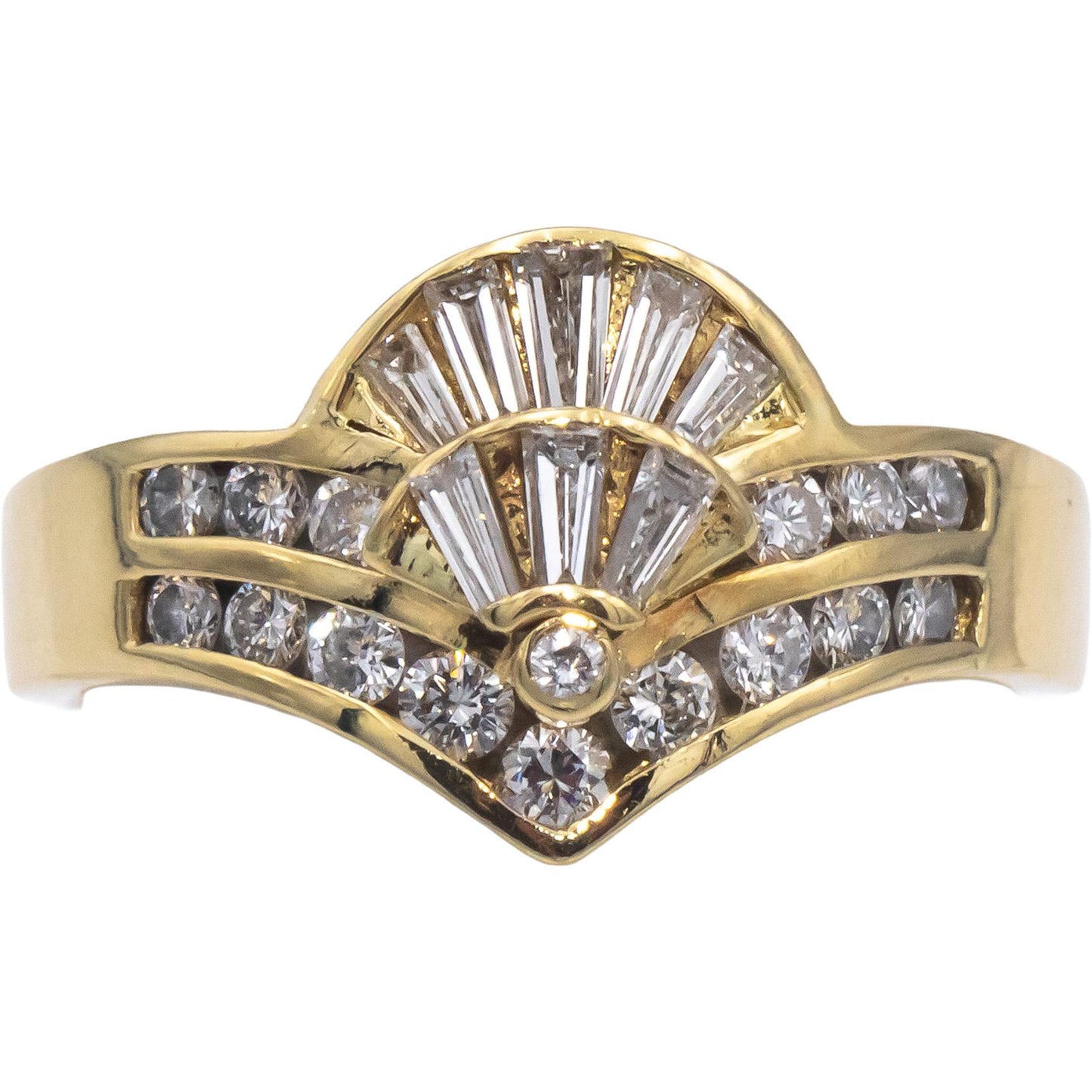 Estate 18k Yellow Gold 0.55CT VS Round & Baguette Diamond Cocktail Ring Size 6.5