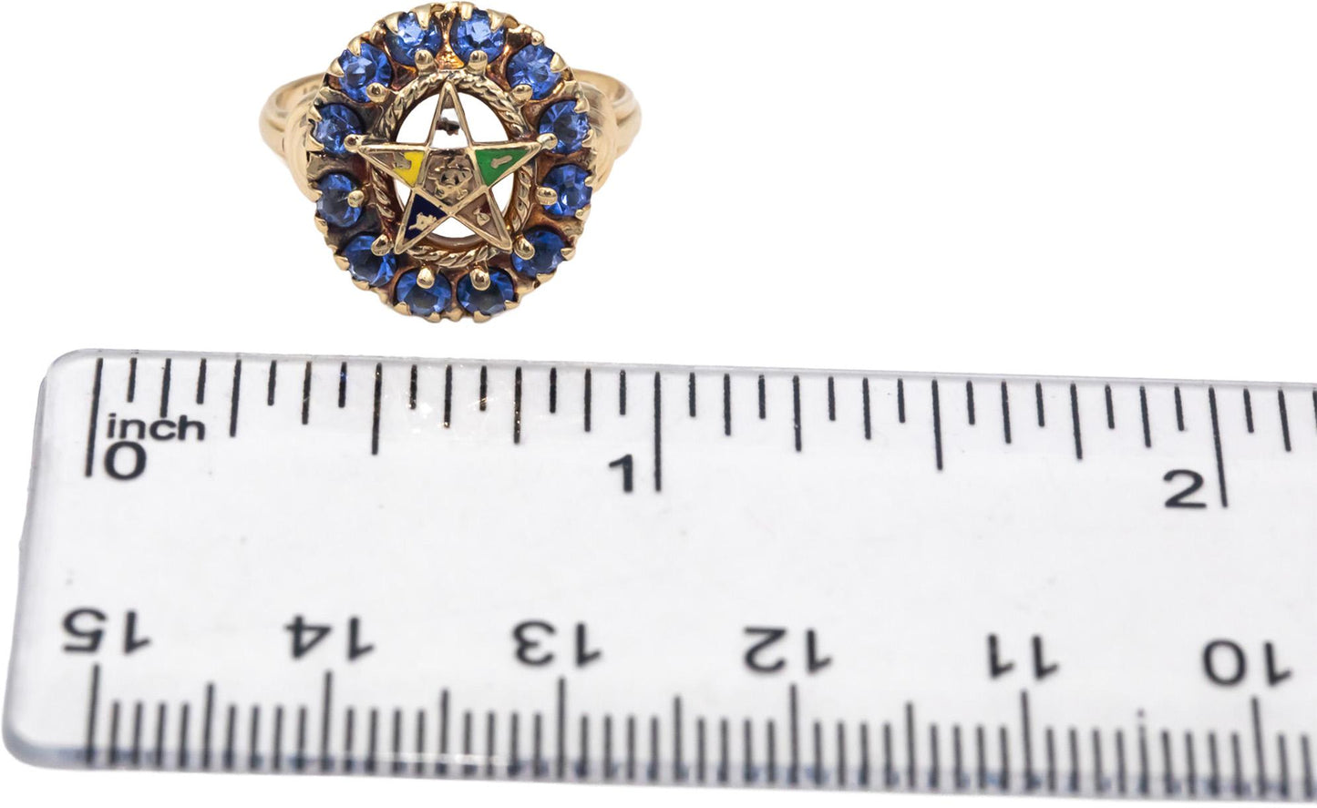 Vintage Antique 10k Yellow Gold Synthetic Blue Stone Eastern Star Ring Size 5.5