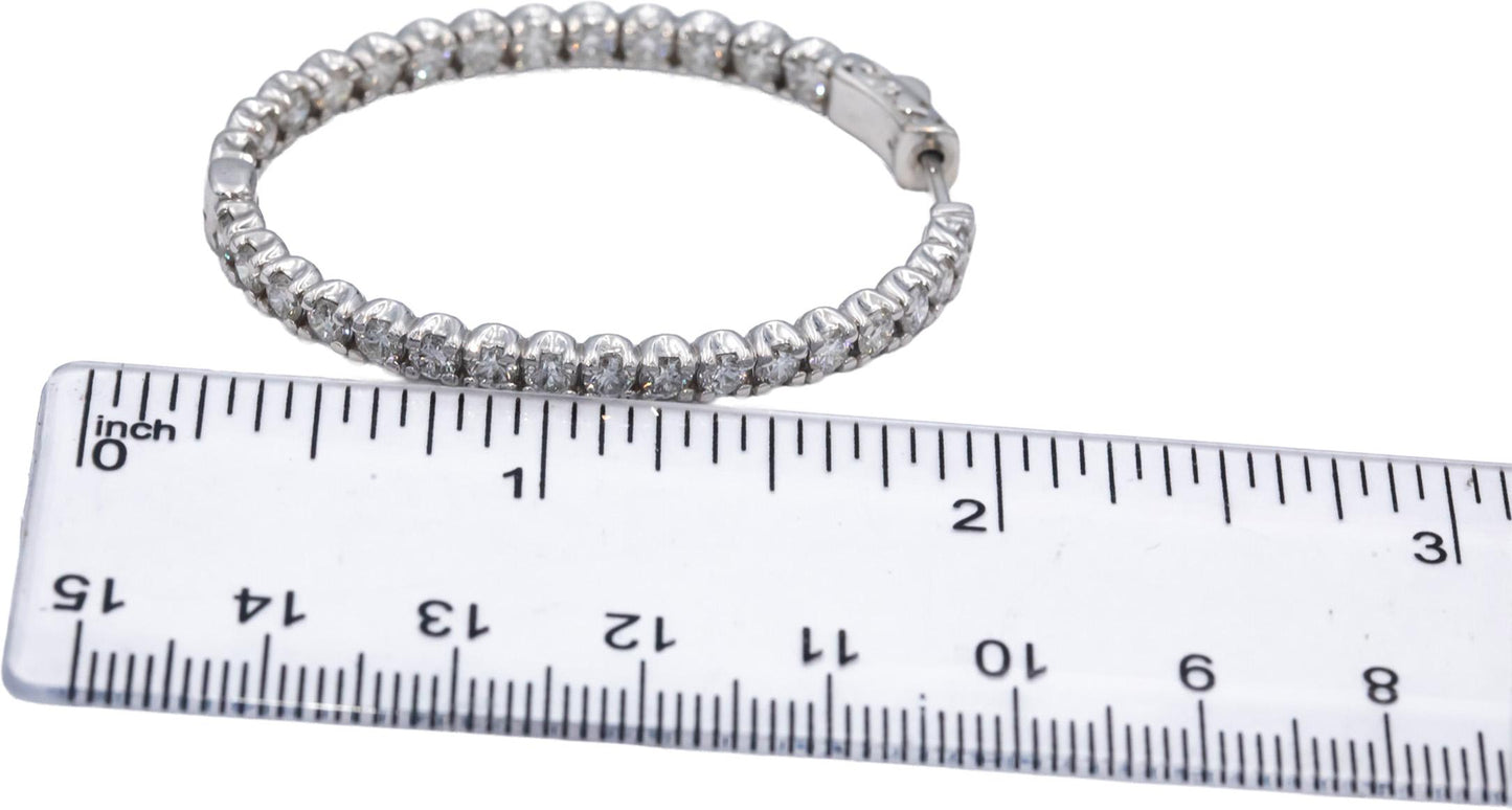 18k White Gold VS Round Diamond Oval Inside Out Hoop Earrings 5.41CT