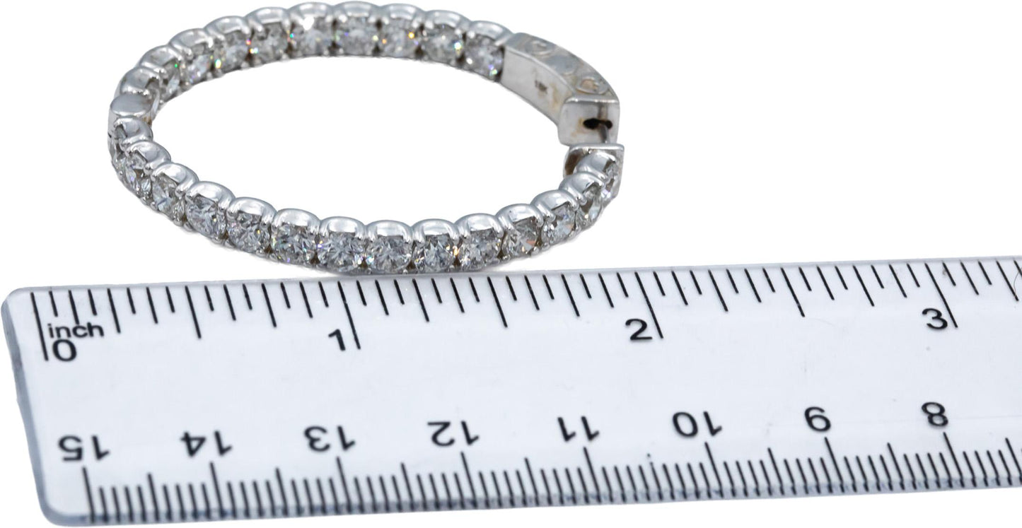 14k White Gold VS Round Diamond Inside Out Circle Hoop Earrings 4.48CT