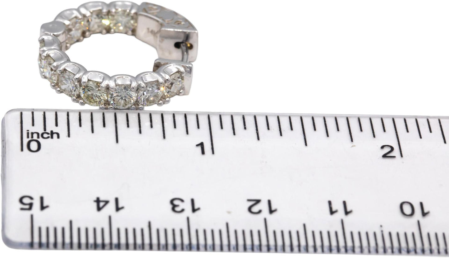 14k White Gold VS Round Diamond Inside Out Circle Hoop Earrings 4.41CT