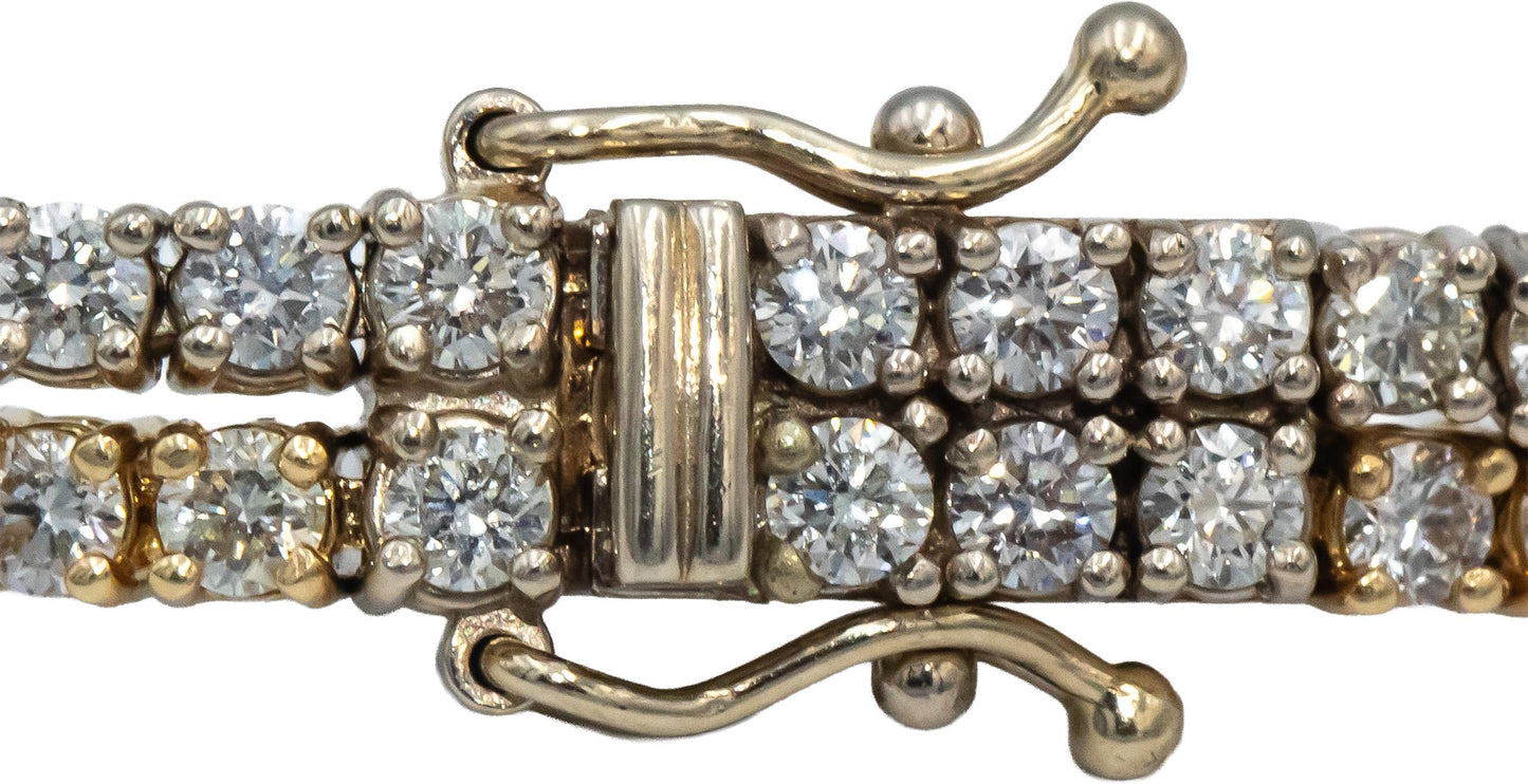 14k White & Yellow Gold VS Round Diamond Double Tennis Bracelet 5.85CT