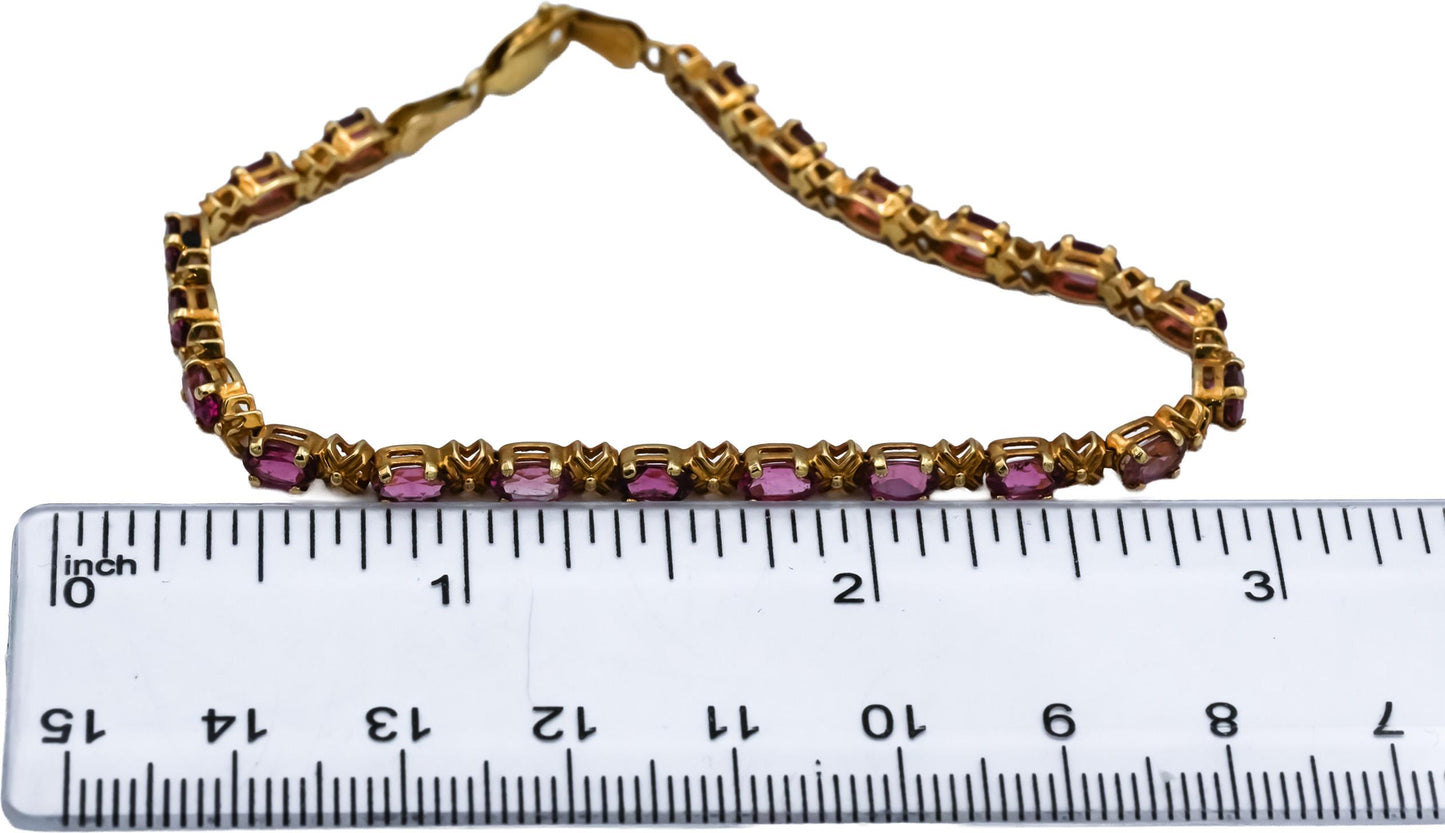 14k Yellow Gold Oval Cut Pink Tourmaline Line Bracelet 3.0CT