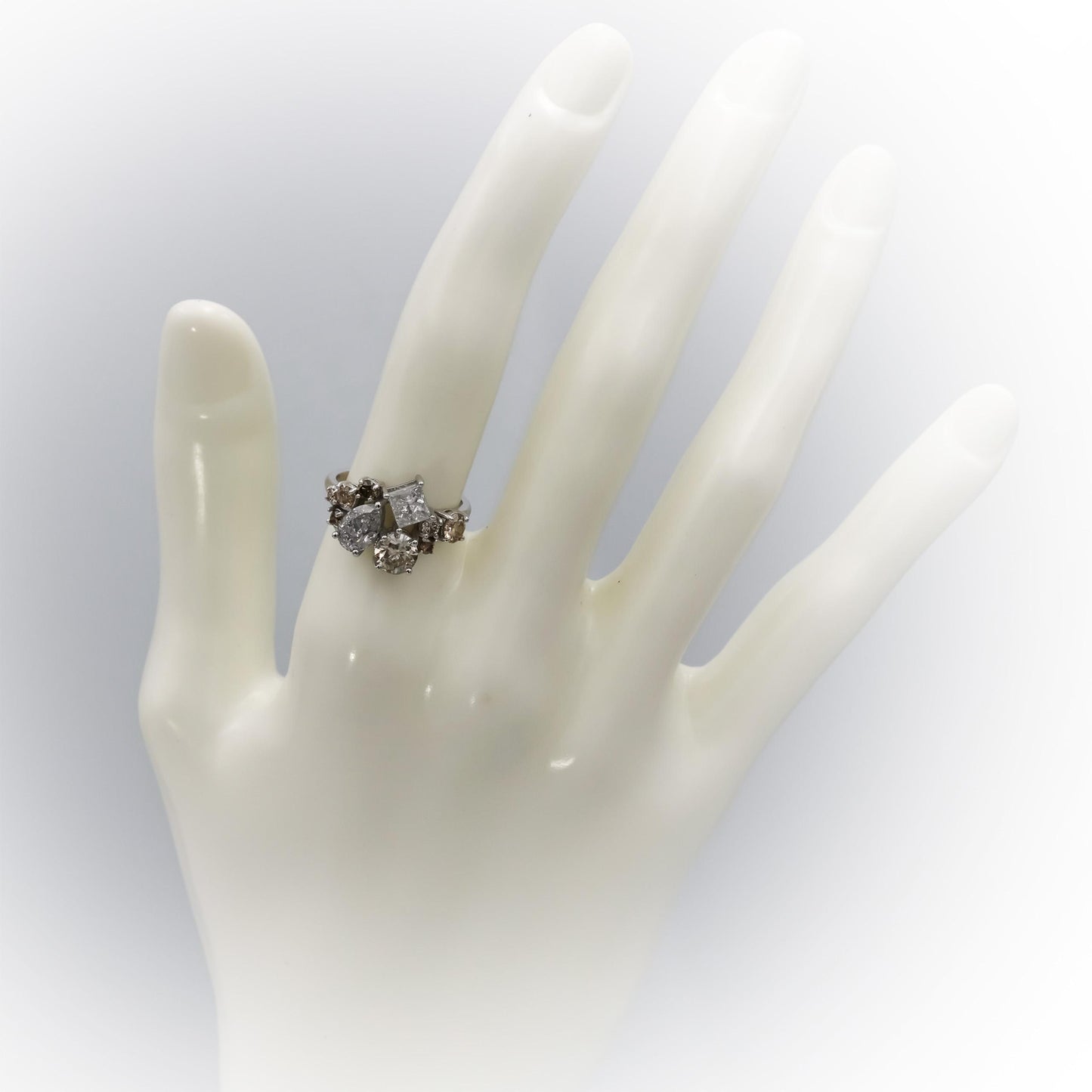 14k White Gold Princess Pear Round Diamond Cluster Cocktail Ring 2.73CT Size 6