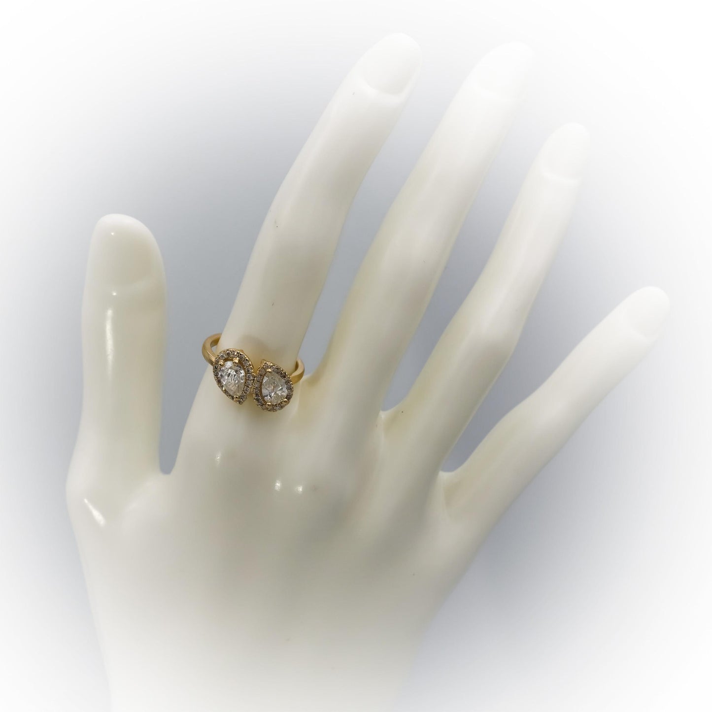 14k Yellow Gold Pear and Round Diamond Cocktail Ring 1.56CT Size 6.5