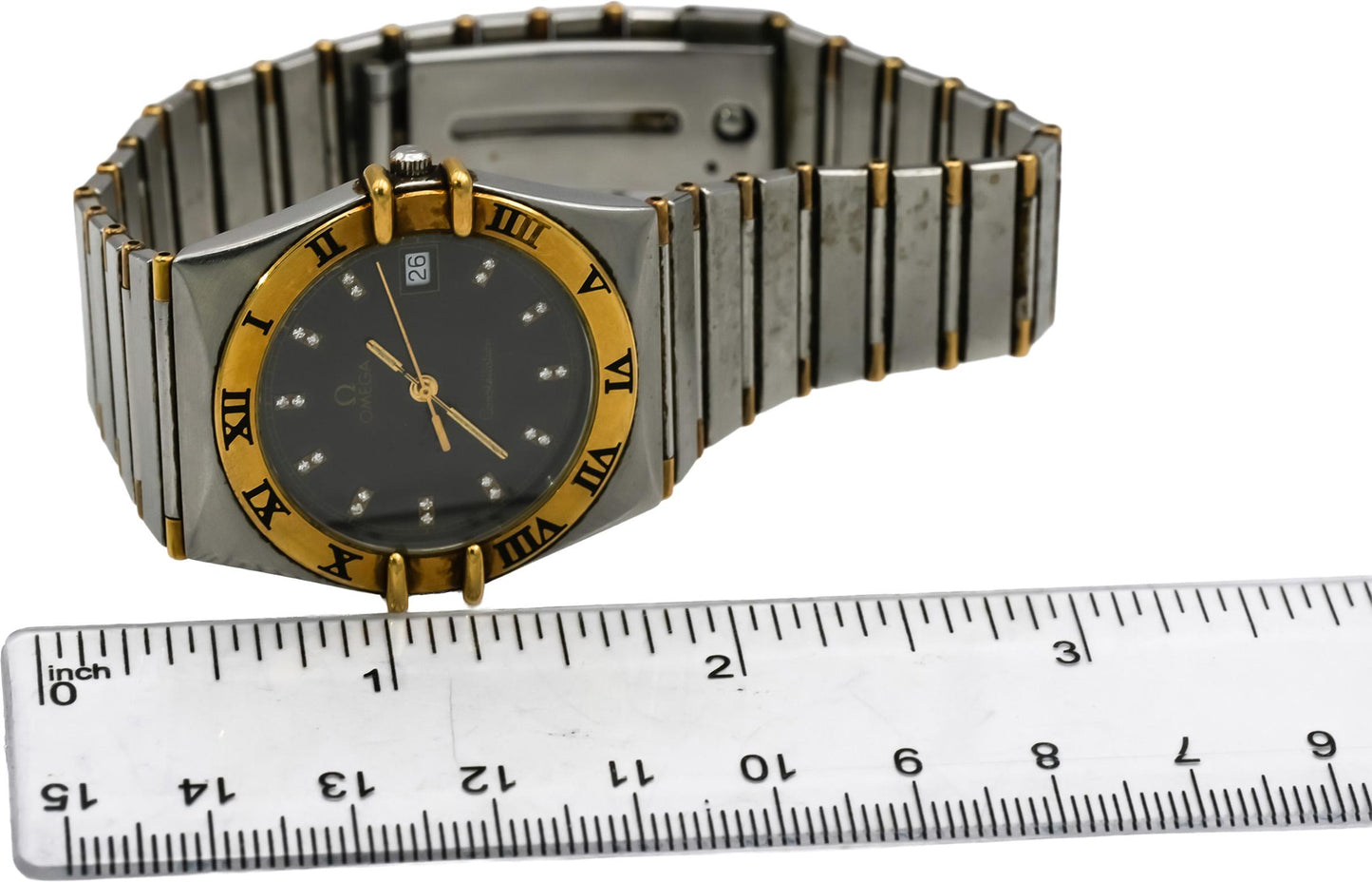 OMEGA Stainless Steel and Gold Plate Constellation Diamond Dial Quartz Watch