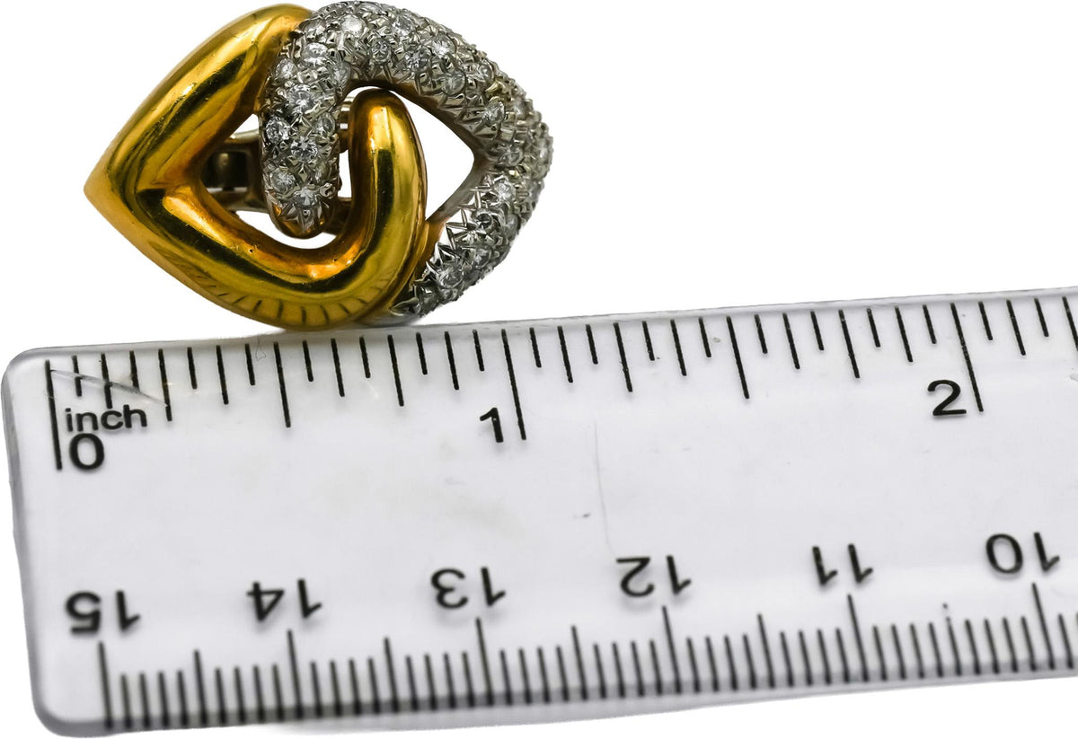 18k Yellow White Gold Round Diamond Interlocking Knot Earrings 1.25CT