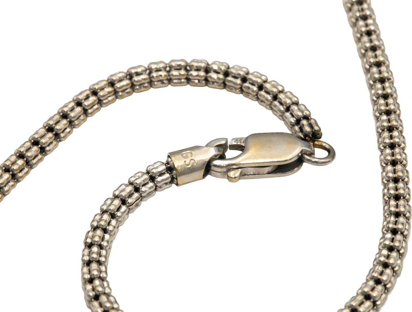 10k White Gold 17.75" Long Bead Style Chain Necklace w/ Lobster Clasp