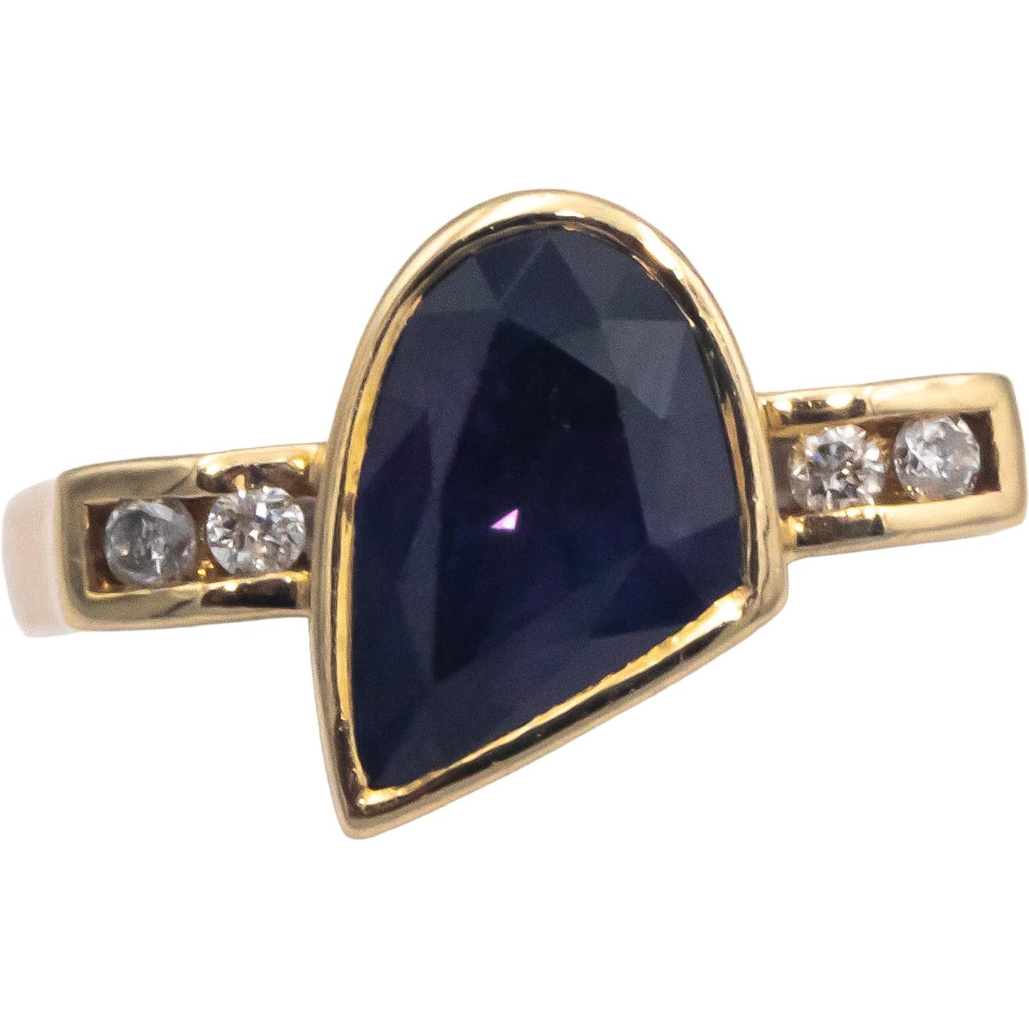 KALATI Designer 14k Yellow Gold 2.10CT Diamond and Sapphire Ring Size 6