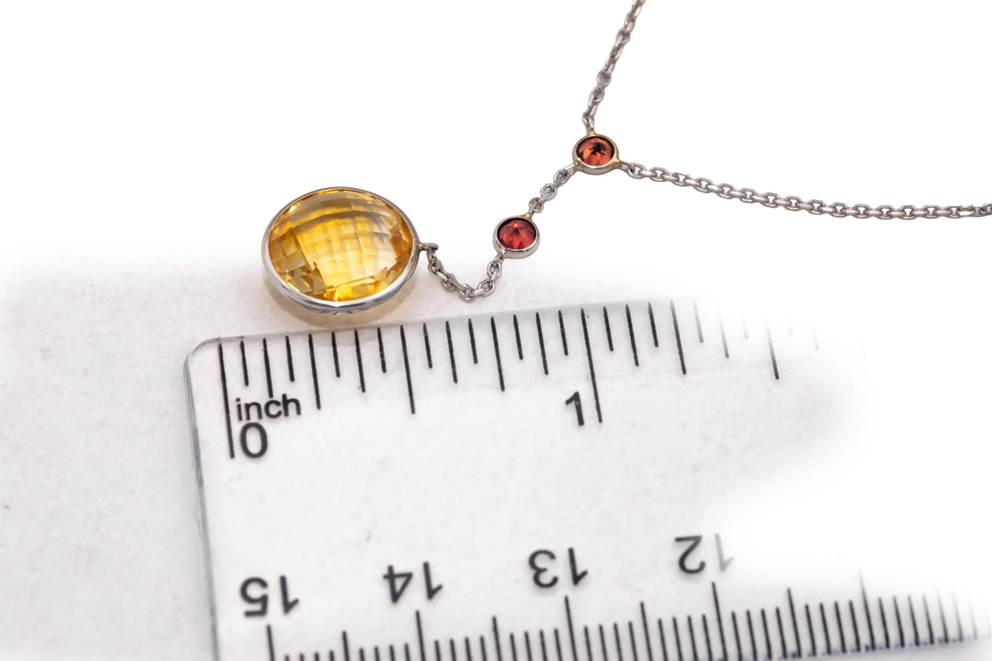 14k White Gold Citrine and Pink Tourmaline Dangle Drop Chain Necklace 4.0CTW