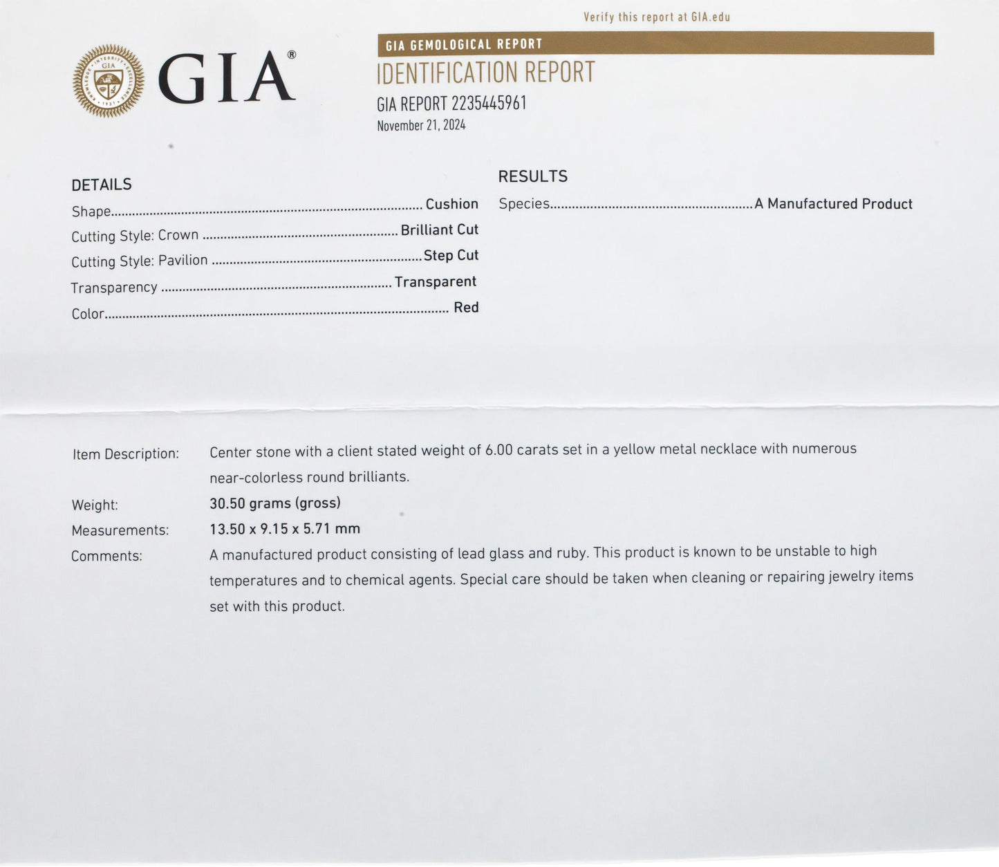 GIA Certified 18k Gold Diamond and Ruby By The Yard Necklace 9.85CT