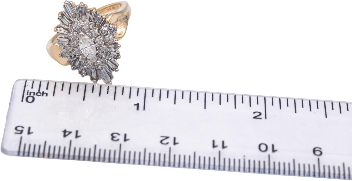 14k Yellow Gold 1.0CT Diamond Cluster Cocktail Ring Size 7