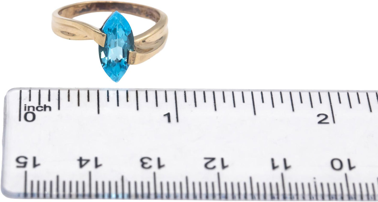 Blue Topaz Marquise Cut 10k Yellow Gold Solitaire Ring 1.0CT Size 7