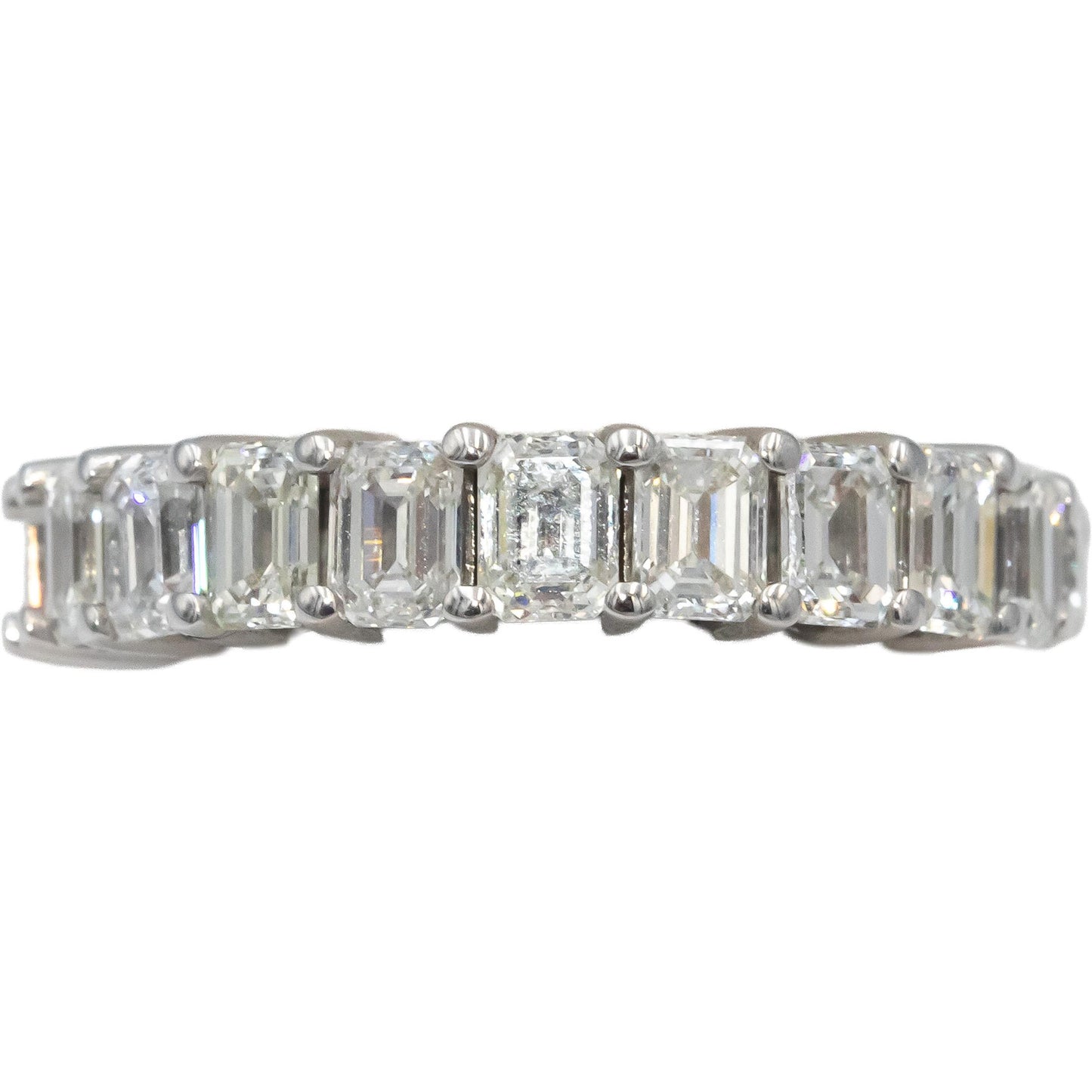 18k White Gold VS Round & Emerald Cut Diamond Eternity Ring 5.0CT Size 6.5