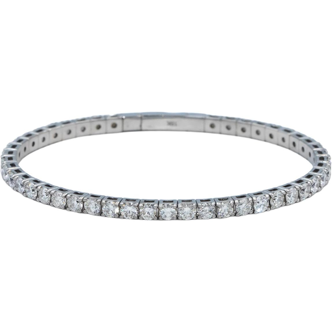 18k White Gold VS Round Diamond Flexible Bangle Bracelet 7.96CT