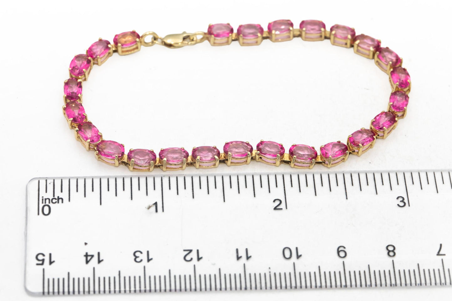 10k Yellow Gold Oval Cut Pink Topaz Fancy Link Bracelet 11.0CT
